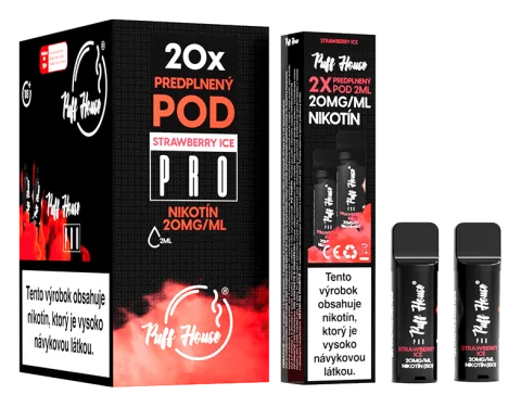 Predplnený POD Puff House 2ks, Strawberry Ice, Nikotín 20mg/ml