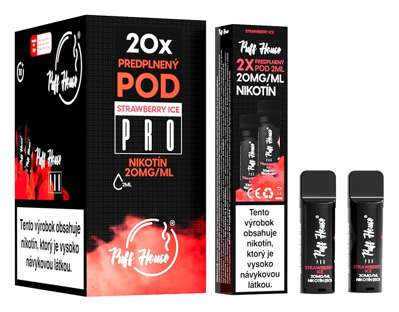Predplnený POD Puff House 2ks, Strawberry Ice, Nikotín 20mg/ml