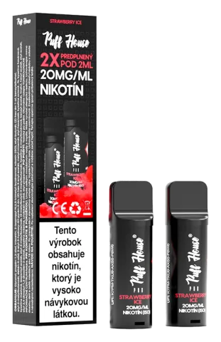 Predplnený POD Puff House 2ks, Strawberry Ice, Nikotín 20mg/ml