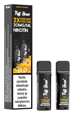 Predplnený POD Puff House 2ks, Tobacco Classic, Nikotín 20mg/ml