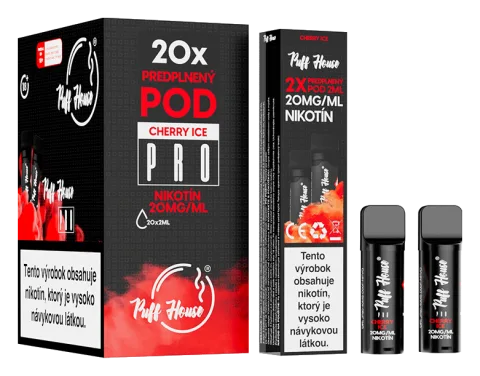 Predplnený POD Puff House 2ks, Cherry Ice, Nikotín 20mg/ml