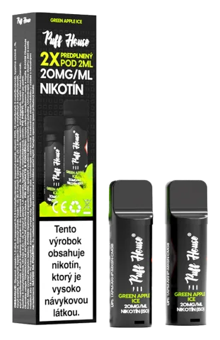 Predplnený POD Puff House 2ks, Green Apple Ice, Nikotín 20mg/ml
