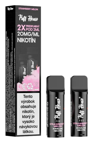 Predplnený POD Puff House 2ks, Strawberry Melon, Nikotín 20mg/ml