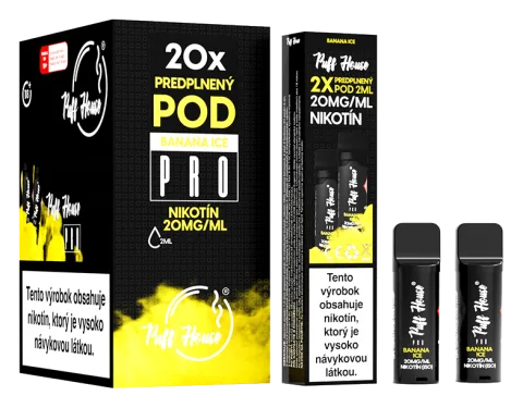 Predplnený POD Puff House 2ks, Banana Ice, Nikotín 20mg/ml