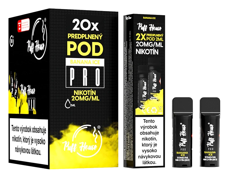 Predplnený POD Puff House 2ks, Banana Ice, Nikotín 20mg/ml