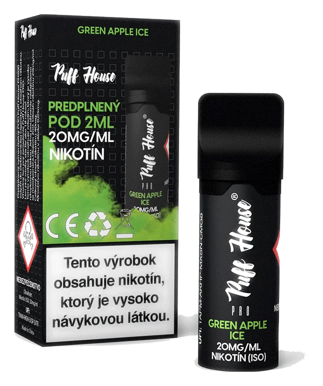 Predplnený POD Puff House, Green Apple Ice, Nikotín 20mg/ml