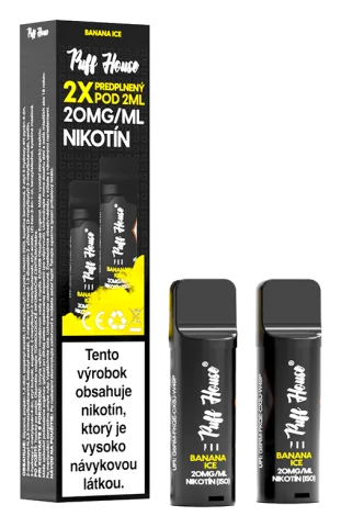 Predplnený POD Puff House 2ks, Banana Ice, Nikotín 20mg/ml