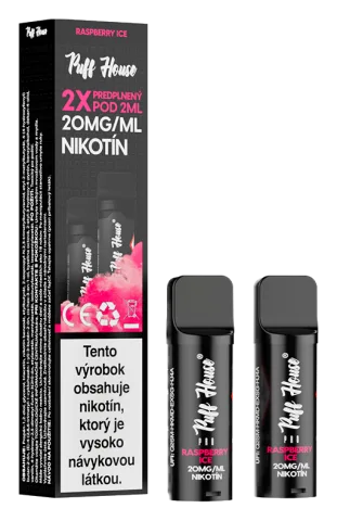 Predplnený POD Puff House 2ks, Raspberry Ice, Nikotín 20mg/ml