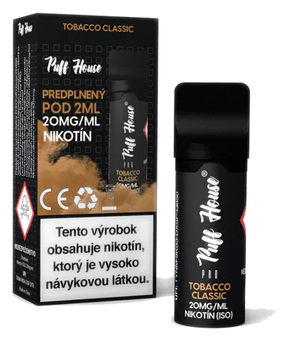 Predplnený POD Puff House, Tobacco Classic, Nikotín 20mg/ml