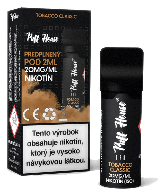 Predplnený POD Puff House, Tobacco Classic, Nikotín 20mg/ml