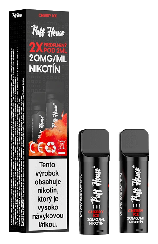 Predplnený POD Puff House 2ks, Cherry Ice, Nikotín 20mg/ml