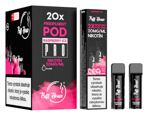 Predplnený POD Puff House 2ks, Raspberry Ice, Nikotín 20mg/ml