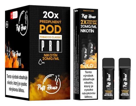 Predplnený POD Puff House 2ks, Tobacco Classic, Nikotín 20mg/ml
