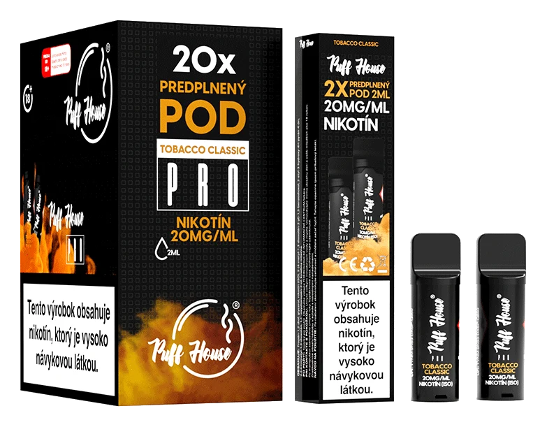 Predplnený POD Puff House 2ks, Tobacco Classic, Nikotín 20mg/ml