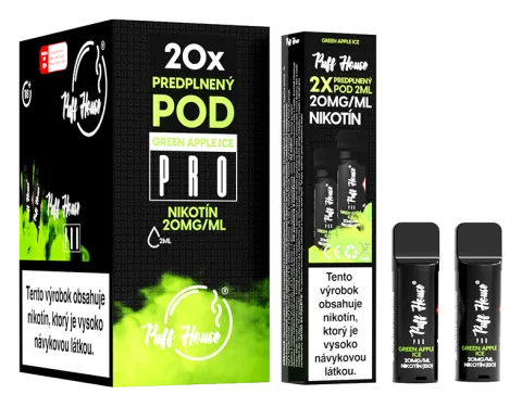 Predplnený POD Puff House 2ks, Green Apple Ice, Nikotín 20mg/ml