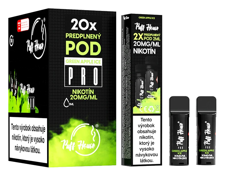 Predplnený POD Puff House 2ks, Green Apple Ice, Nikotín 20mg/ml