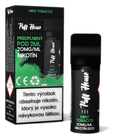 Predplnený POD Puff House, Mint Tobacco, Nikotín 20mg/ml
