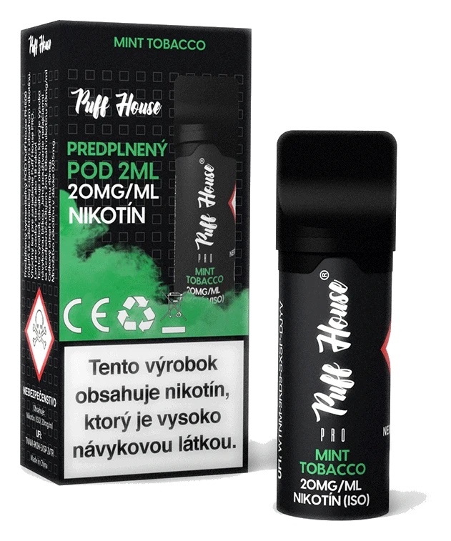 Predplnený POD Puff House, Mint Tobacco, Nikotín 20mg/ml